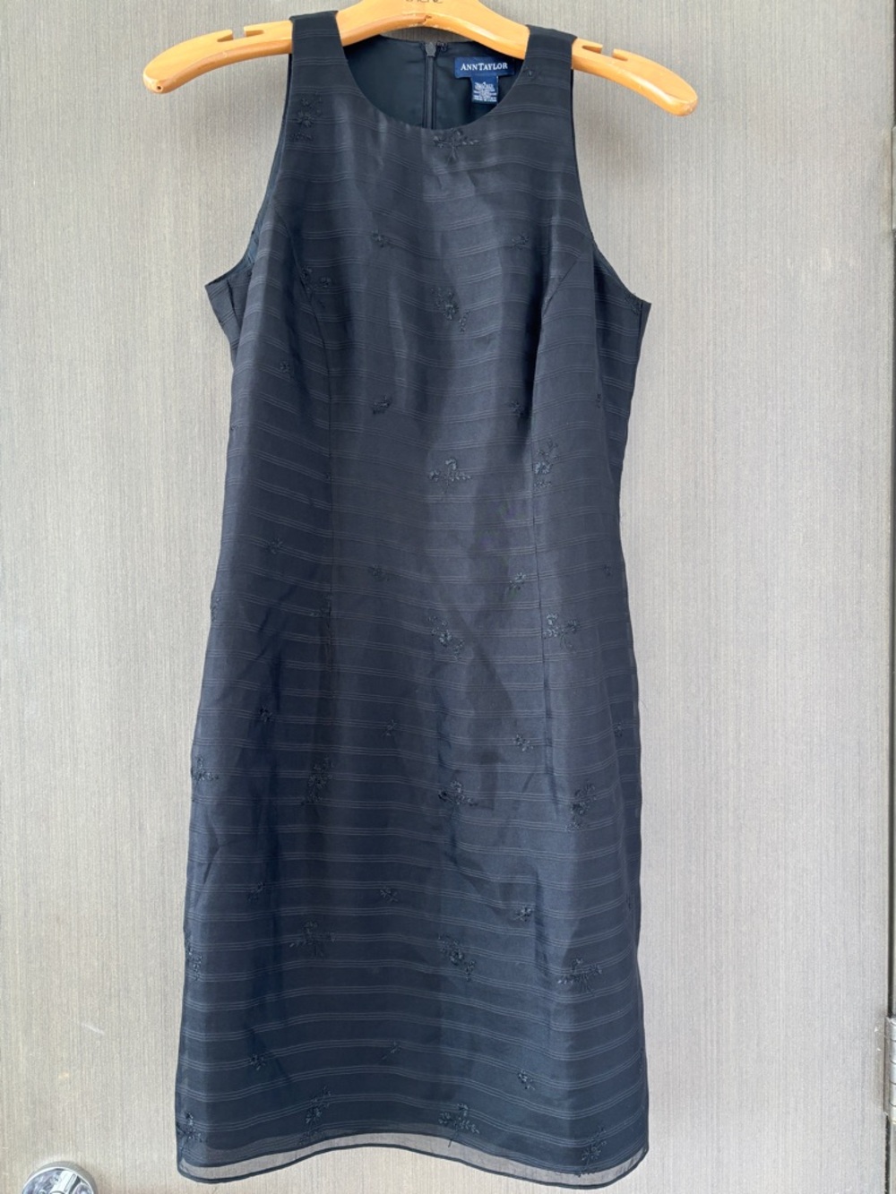 Ann Taylor Silk Sheath Dress Black Embroidered - Size 4